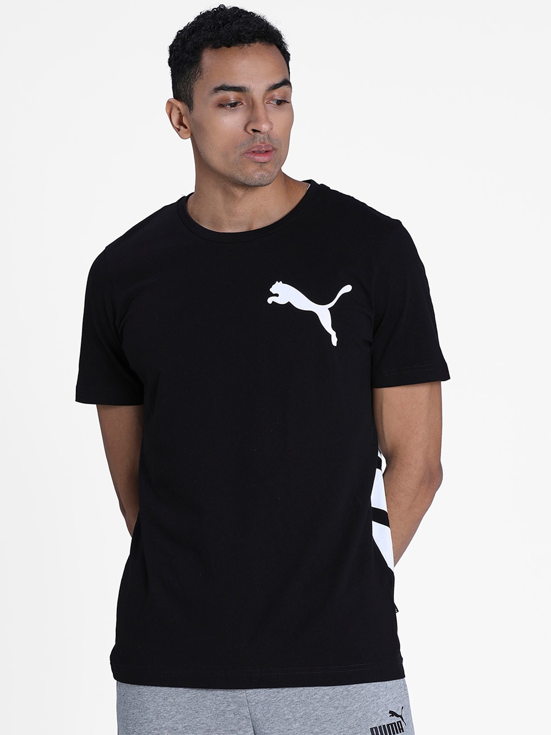 Buy Puma Men Black & White Brand Logo Printed Round Neck T Shirt ...