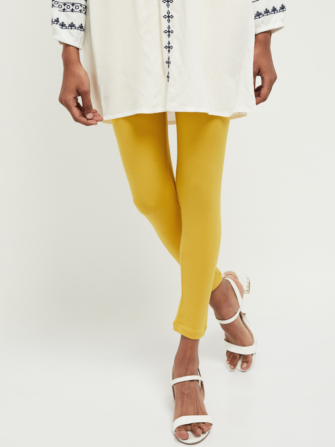 Buy Max Women Mustard Yellow Solid Ankle Length Leggings Leggings for
