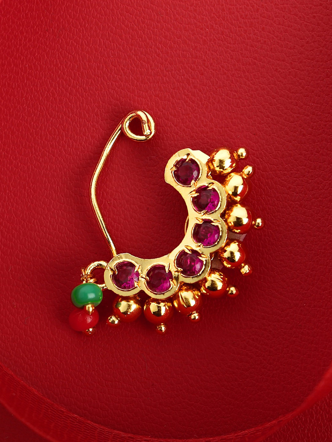Buy Adwitiya Collection 24 CT Gold Plated Pink Marathi Stone Studded