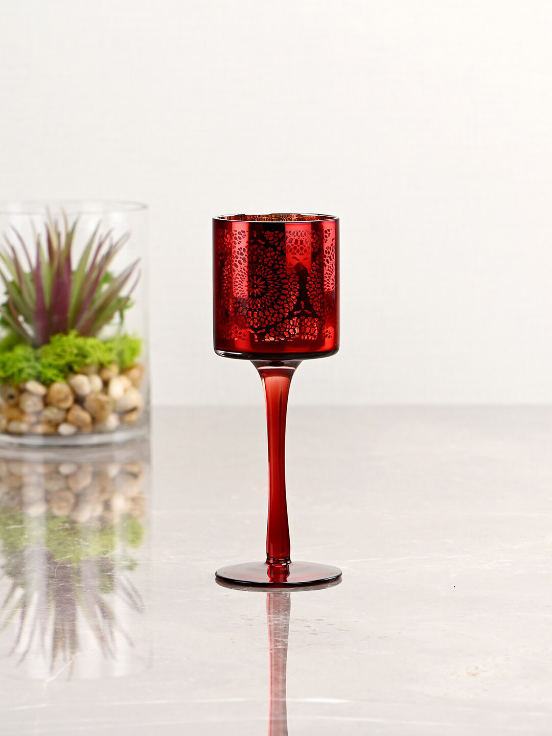 Buy Pure Home And Living Red Floral Pattern Stemmed Candle Holder