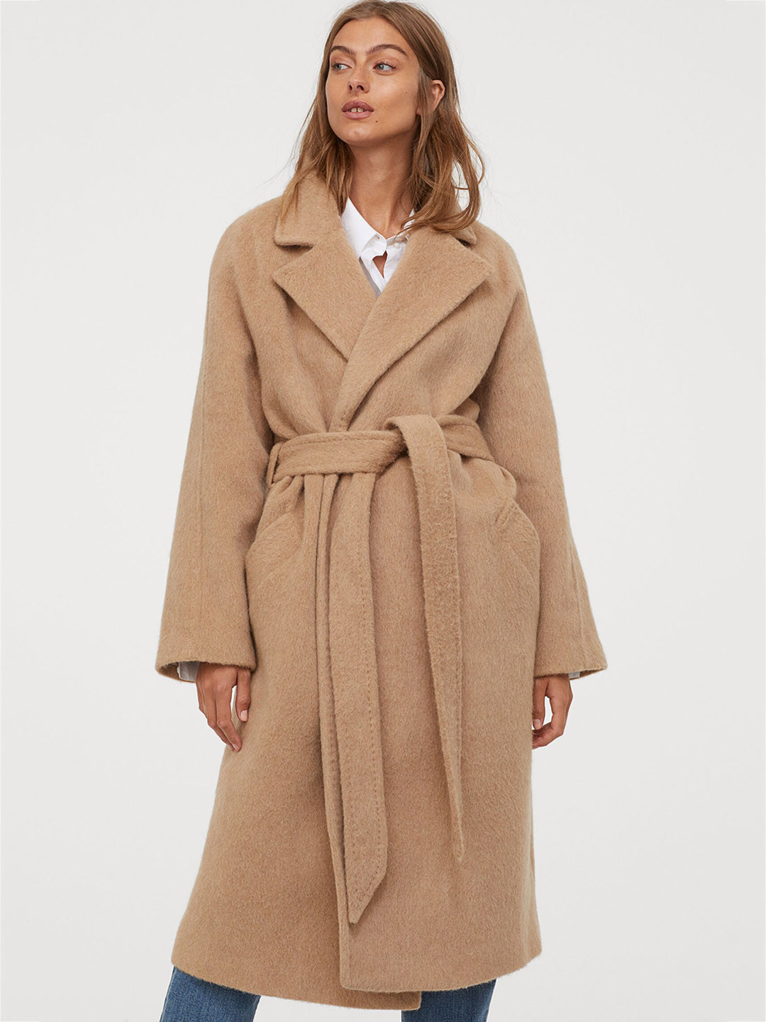 Buy H&M Women Beige Solid Wool Blend Coat Coats for Women 12952298