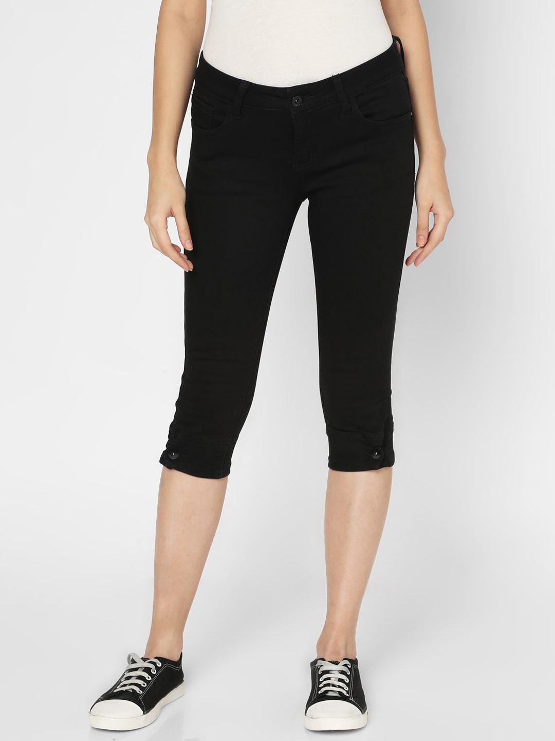 Buy Deal Jeans Women Black Solid Slim Fit Capris - Capris for Women ...