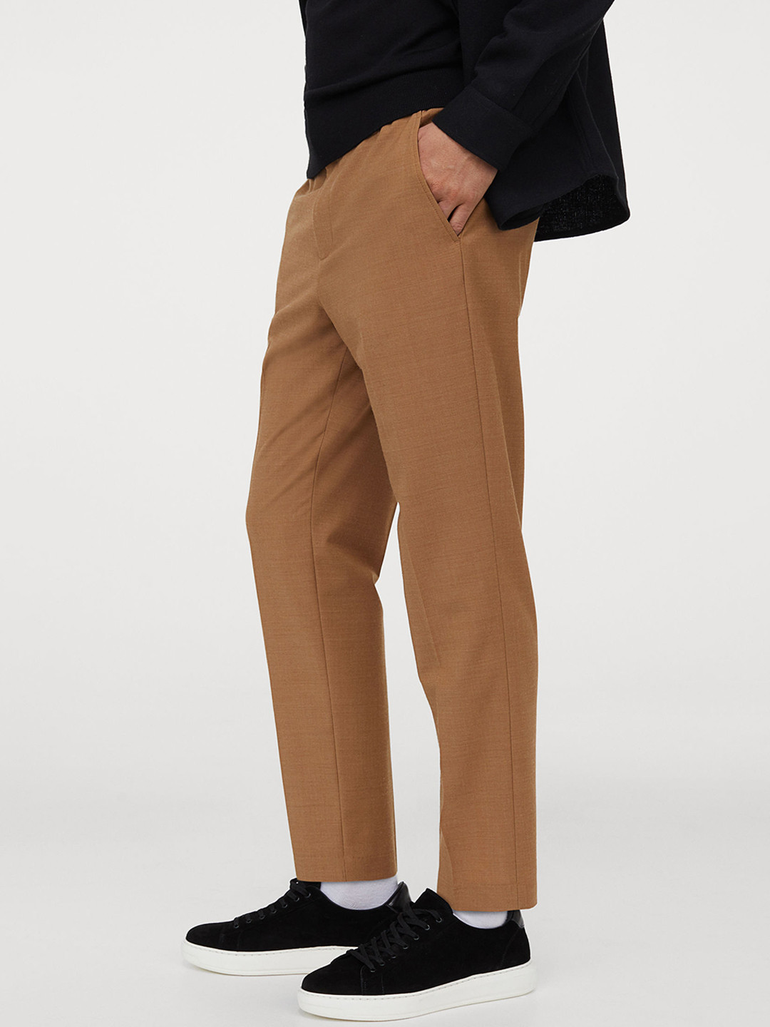 Buy H&M Men Beige Cropped Wool Blend Trousers Trousers for Men