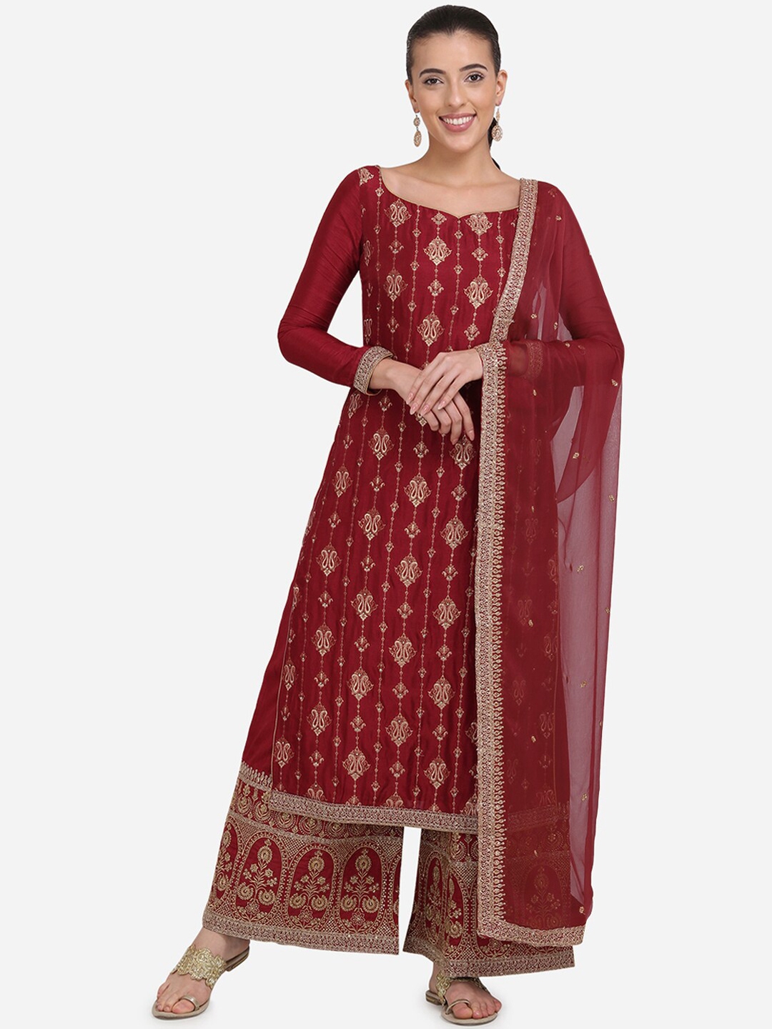 Buy Stylee LIFESTYLE Maroon Art Silk Unstitched Dress Material - Dress ...