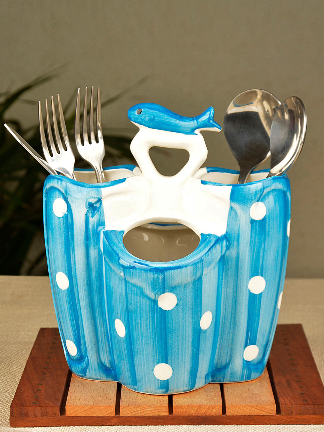 Buy StyleMyWay Blue & White Handpainted Ceramic Kitchen Cutlery Stand