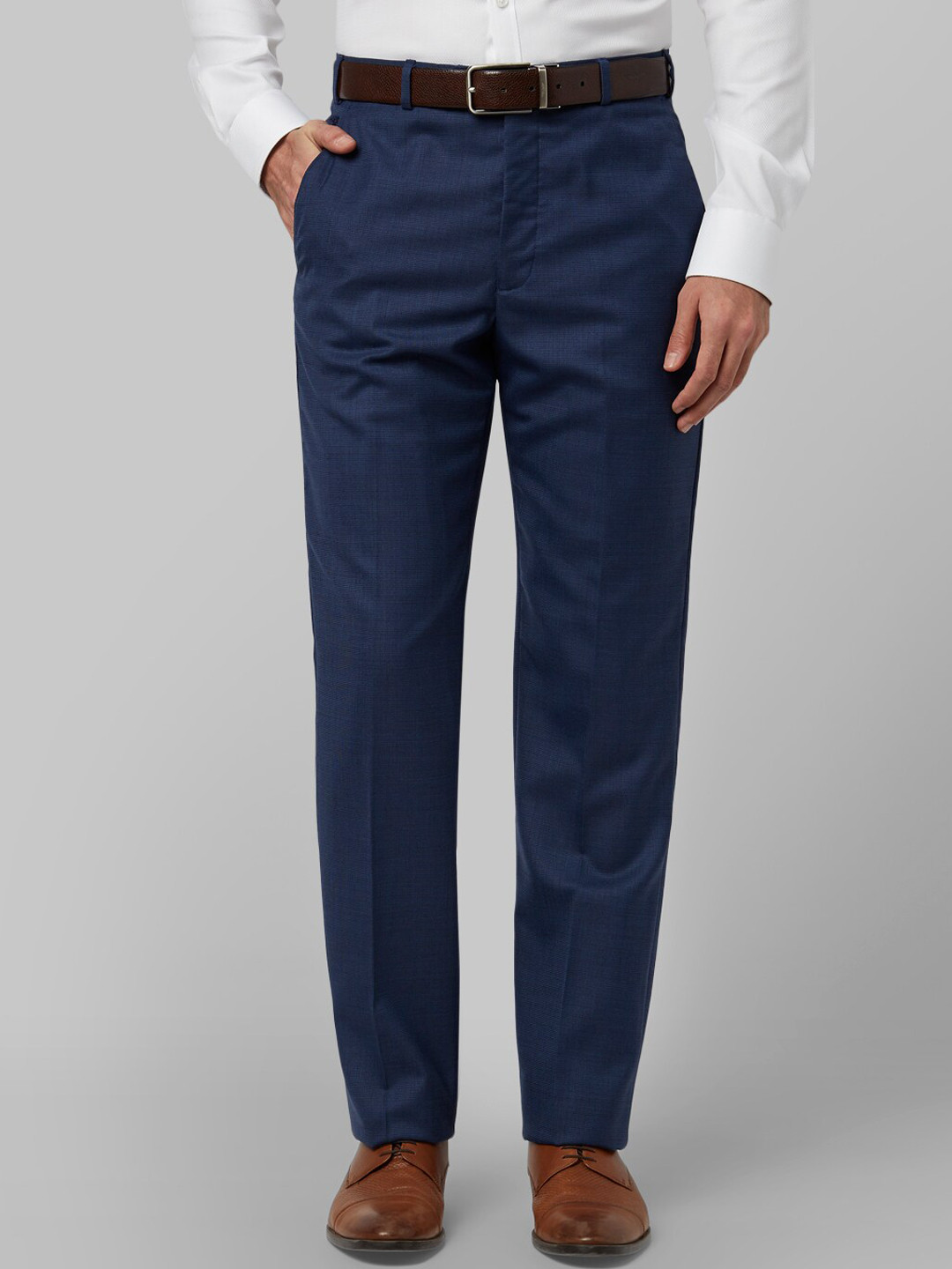 Buy Park Avenue Men Blue Regular Fit Solid Formal Trousers - Trousers ...