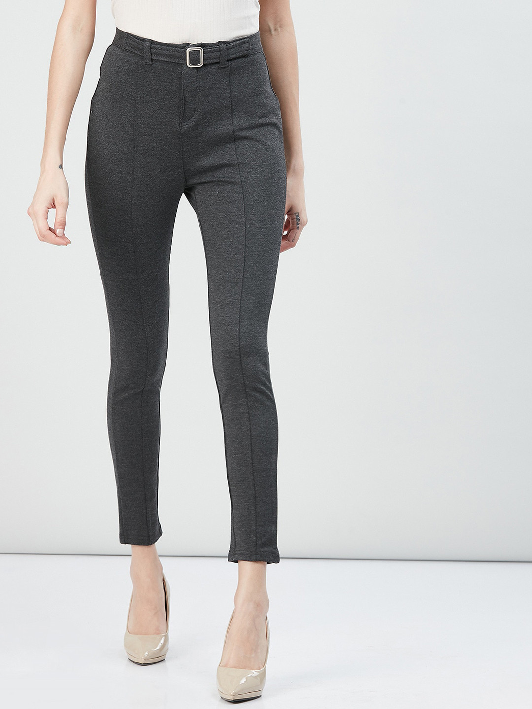 Buy Max Women Grey Regular Fit Solid Regular Trousers Trousers for
