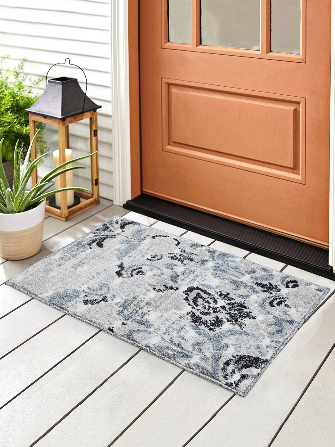 Buy SPACES Grey & Blue Printed Large Door Mat Floor Mats & Dhurries