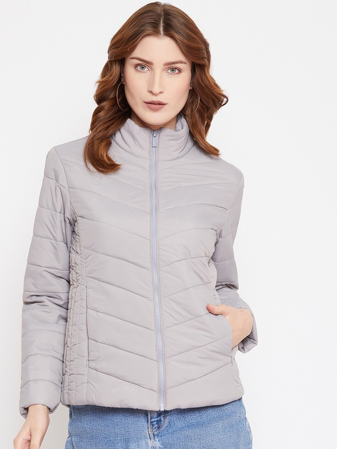 Buy Octave Women Grey Solid Puffer Jacket - Jackets for Women 12976676 ...