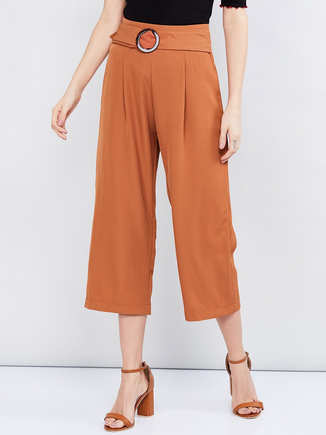 Buy Max Women Brown Regular Fit Solid Culottes - Trousers for Women ...