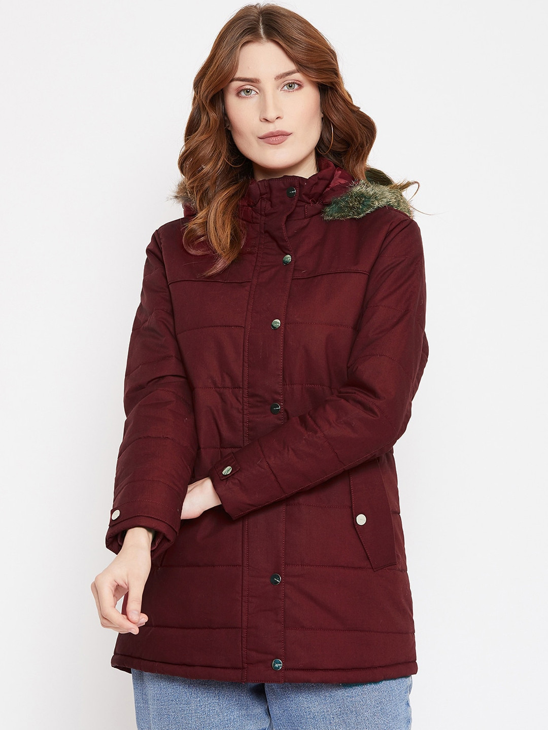Buy Octave Women Maroon Solid Quilted Jacket Jackets for Women