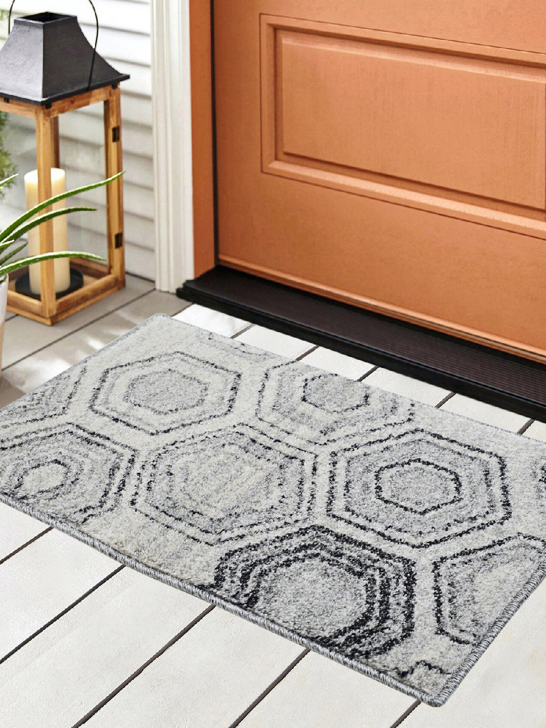 Buy SPACES Cream Coloured & Grey Geometric Patterned Door Mat Floor