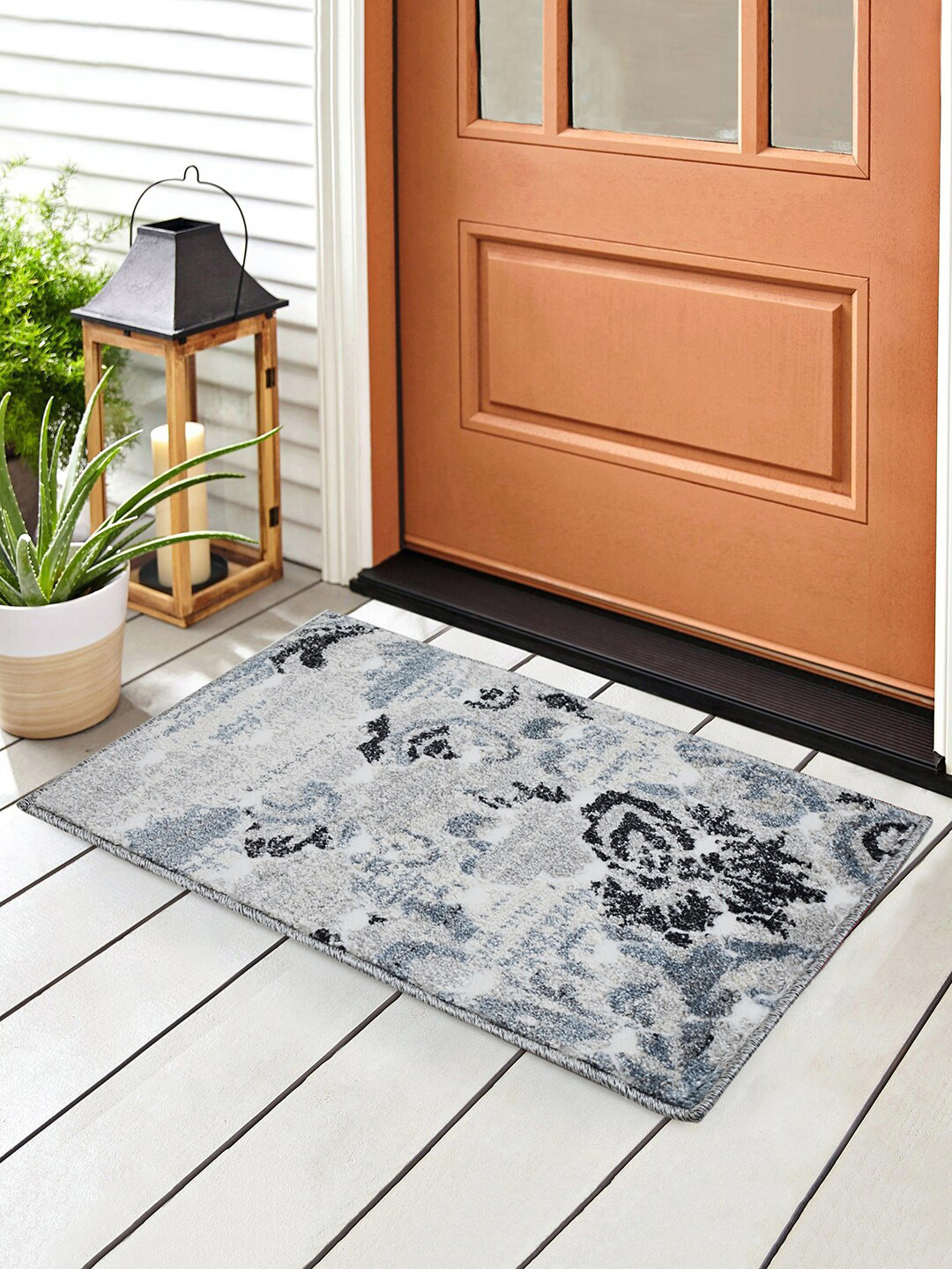 Buy SPACES Grey & Black Printed Small Door Mat Floor Mats & Dhurries