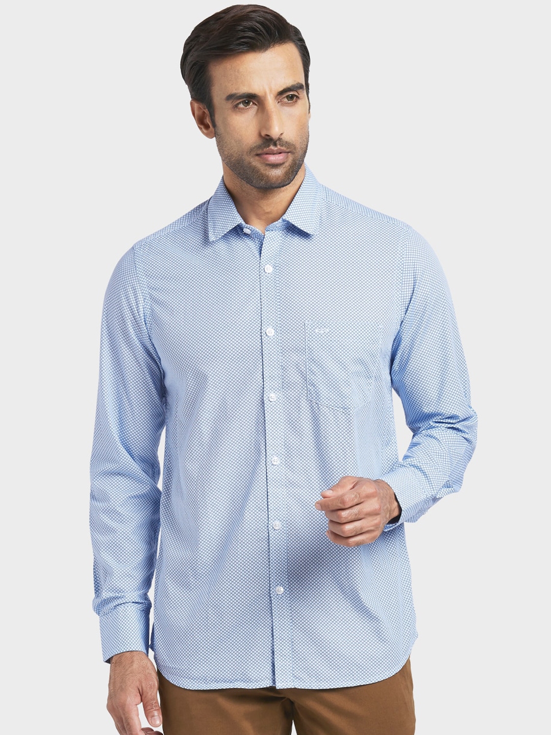 Buy ColorPlus Men Blue & White Regular Fit Printed Casual Shirt ...