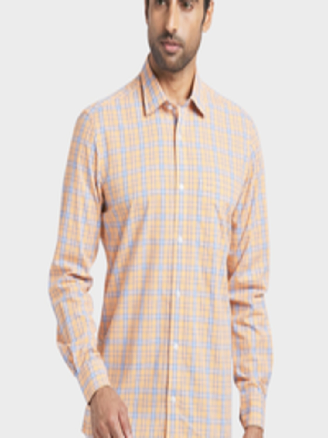 Buy ColorPlus Men Orange & Blue Regular Fit Checked Casual Shirt ...