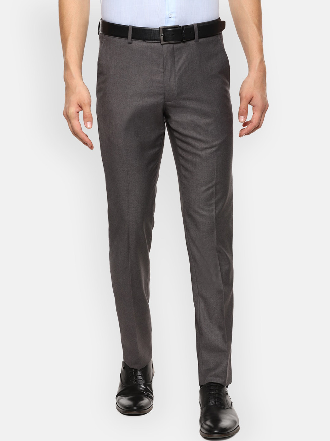 Buy Van Heusen Men Grey Slim Fit Solid Formal Trousers - Trousers for ...