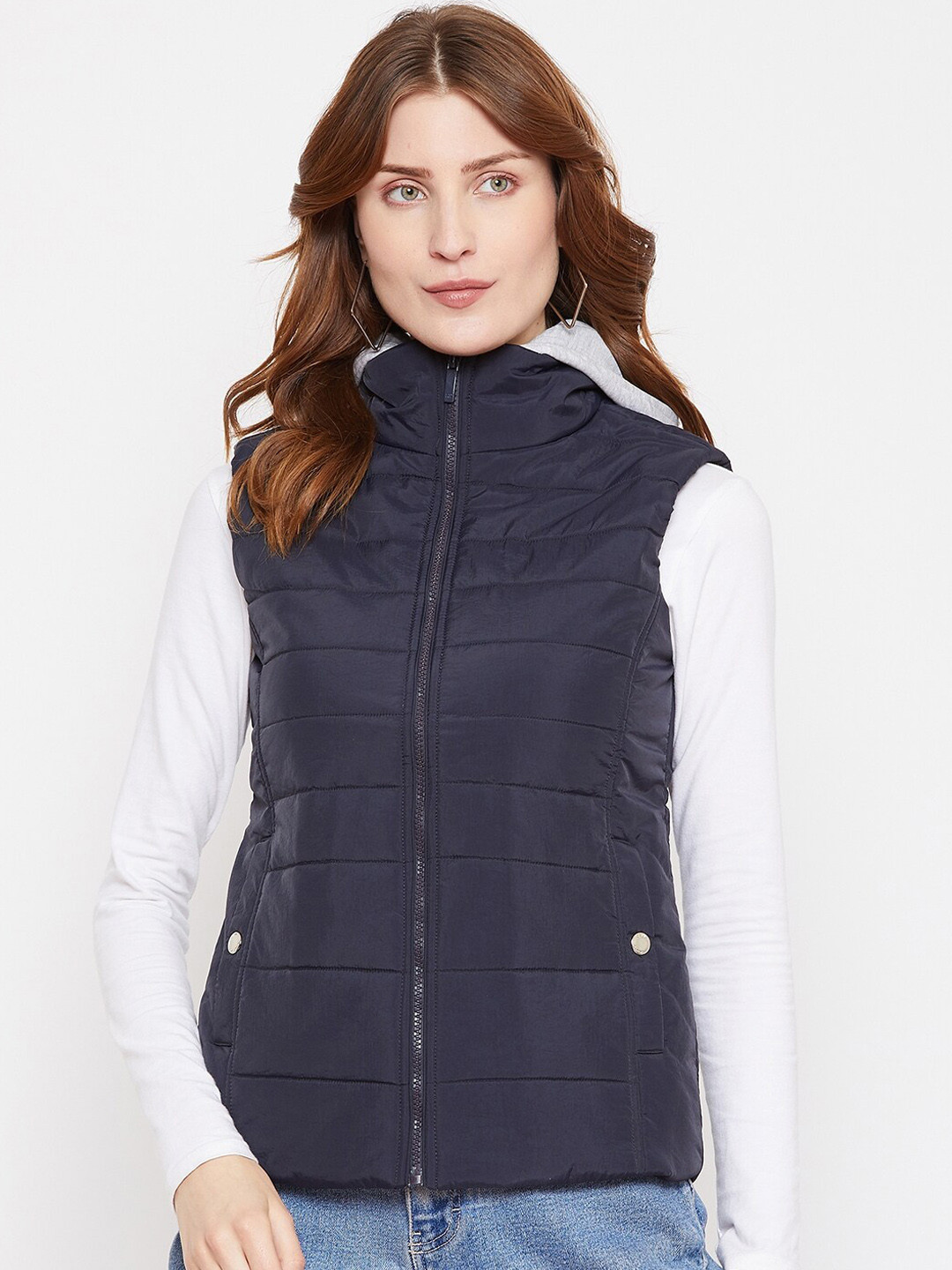 Buy Octave Women Navy Blue Solid Padded Jacket Jackets for Women