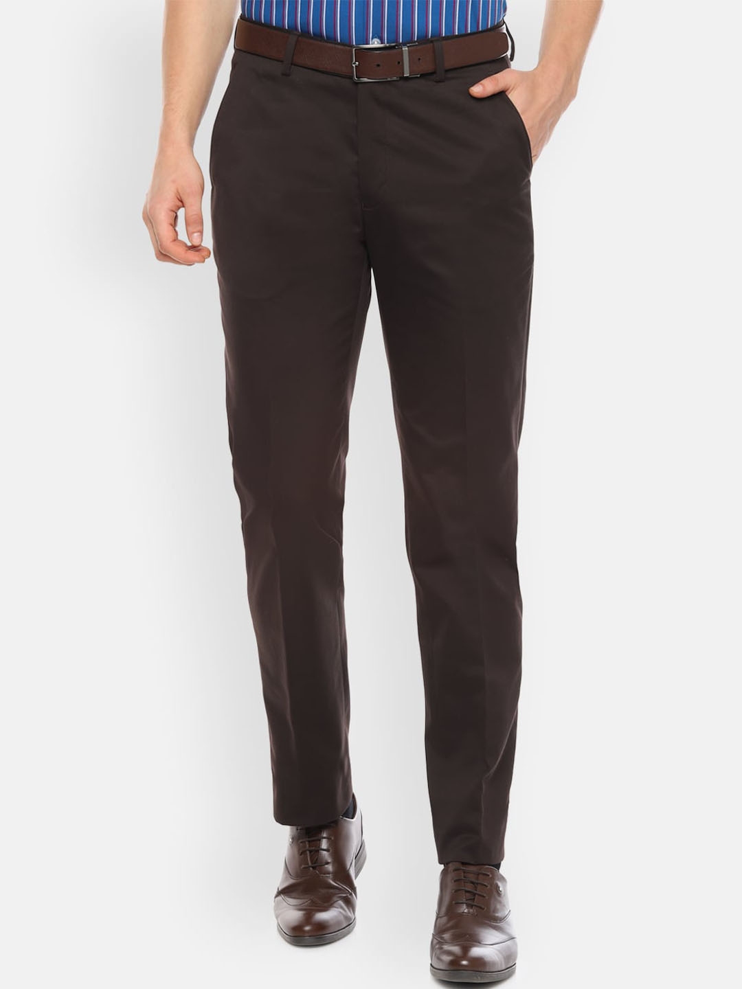 Buy Louis Philippe Men Brown Slim Fit Solid Formal Trousers - Trousers ...