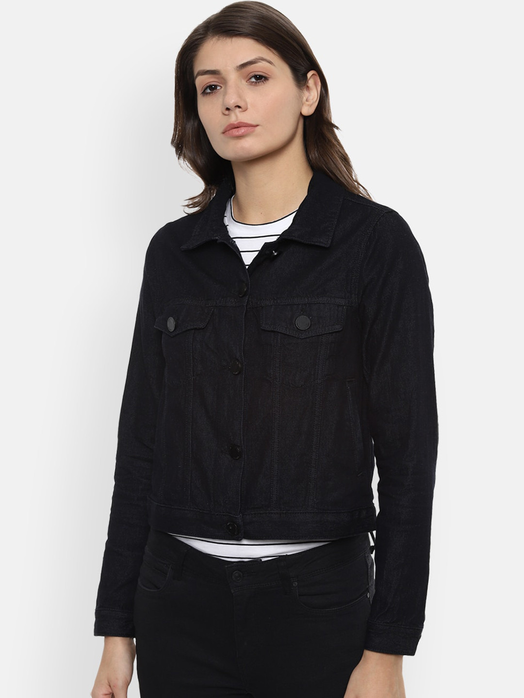 Buy Van Heusen Woman Women Black Solid Denim Jacket Jackets for Women 12978478 Myntra