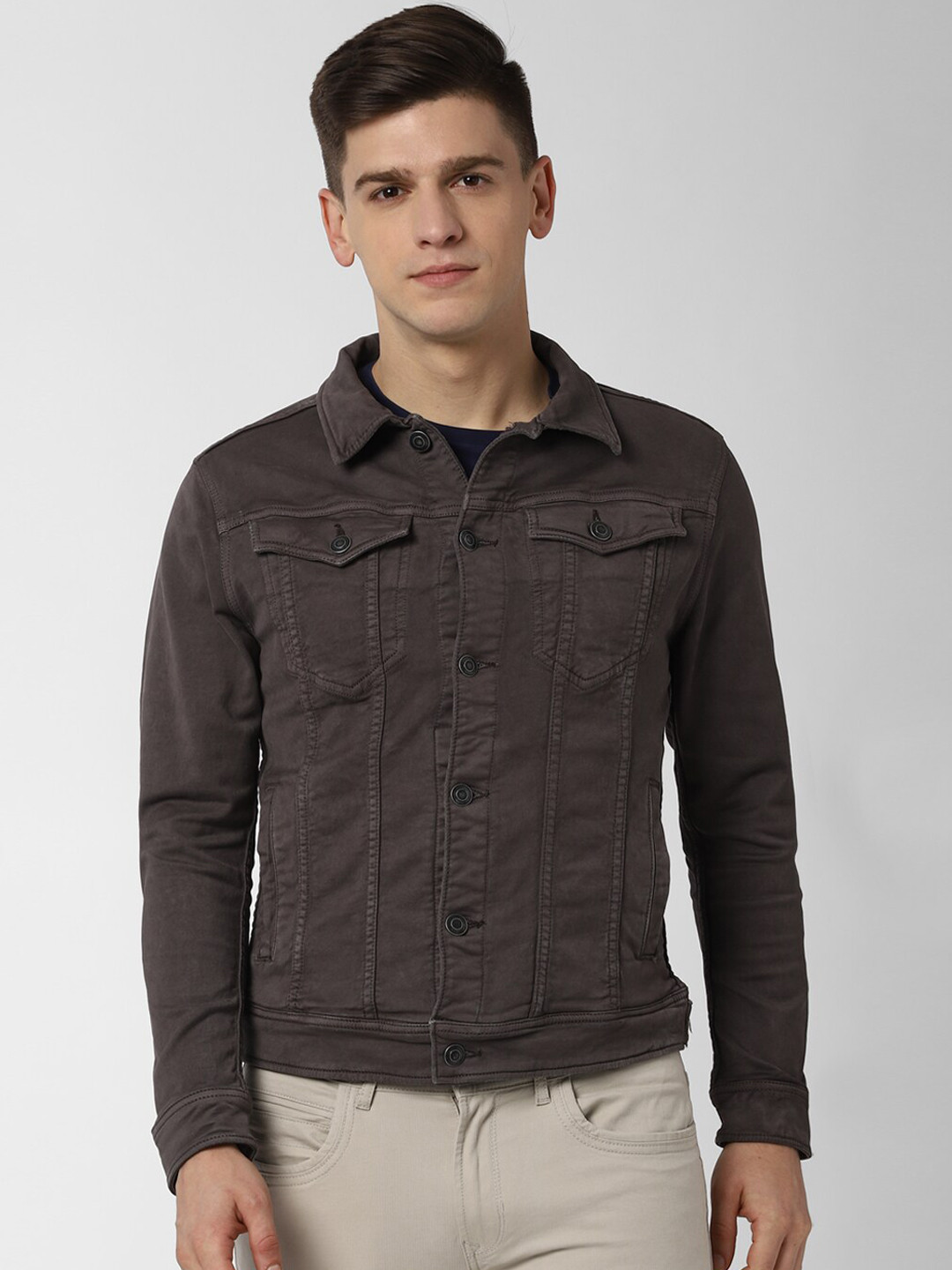 Buy Peter England Casuals Men Brown Solid Denim Jacket Jackets for