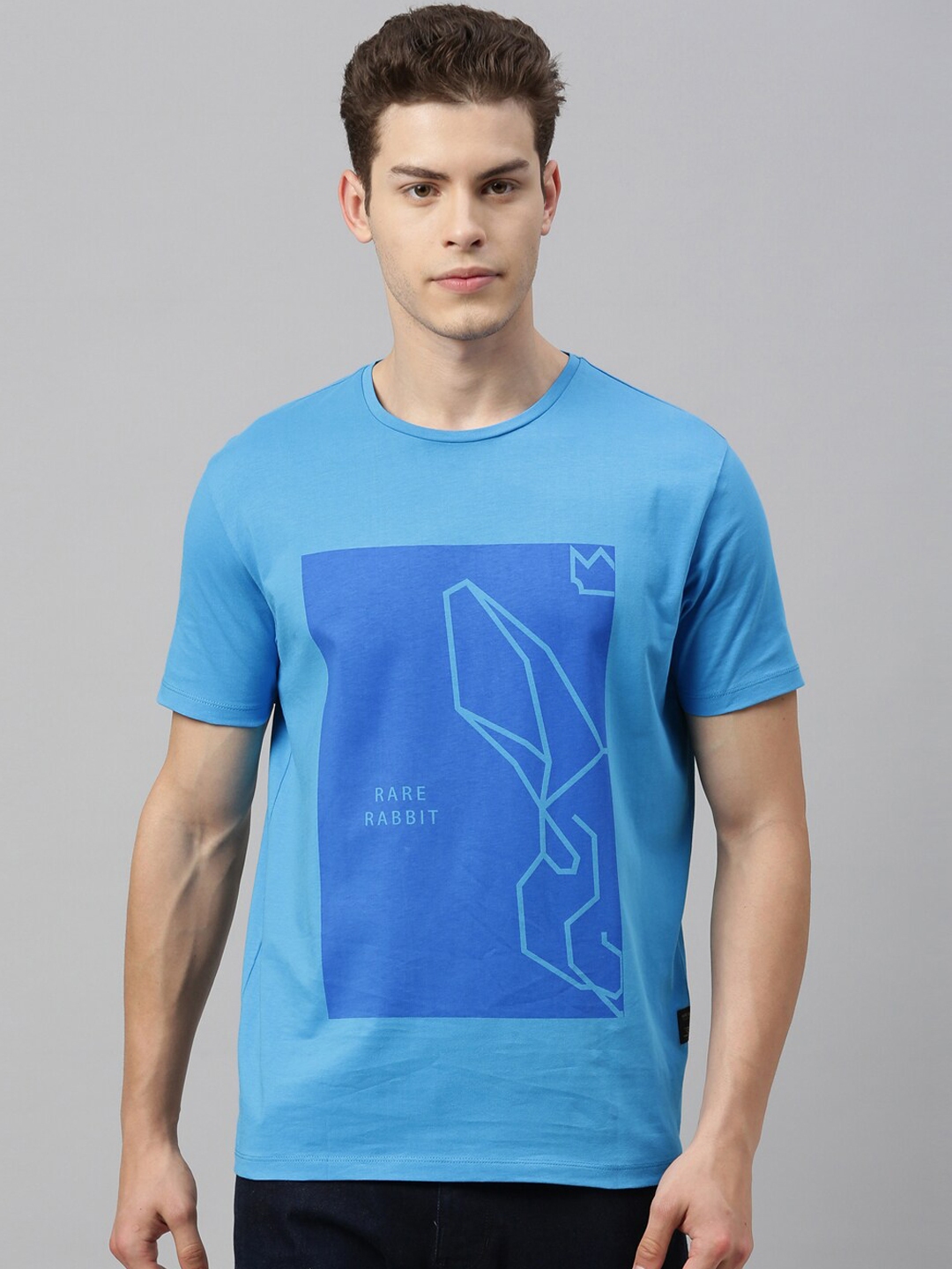 Buy RARE RABBIT Men Blue Printed Round Neck T Shirt - Tshirts for Men ...