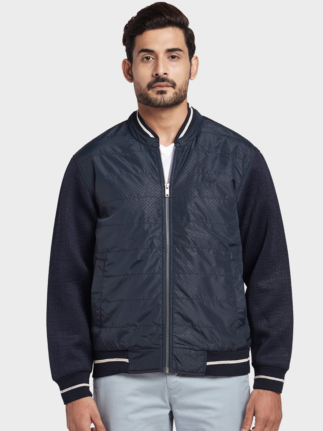 Buy ColorPlus Men Navy Blue Printed Lightweight Bomber Jackets for