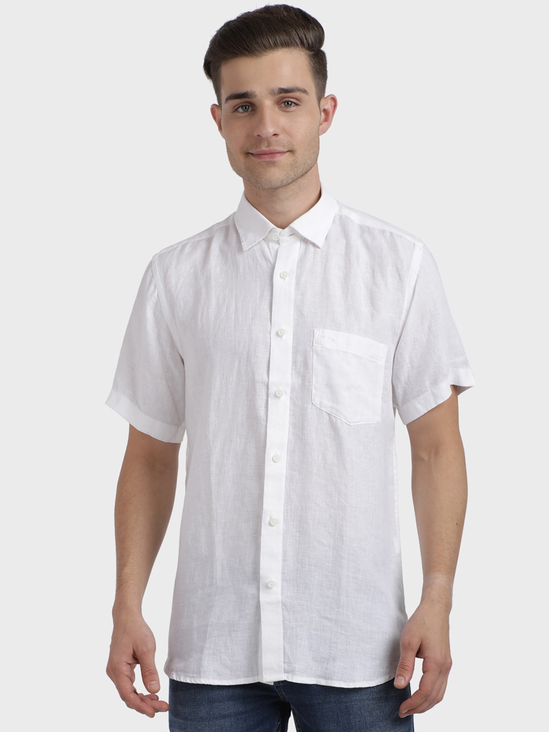 Buy ColorPlus Men White Regular Fit Solid Casual Shirt - Shirts for Men ...