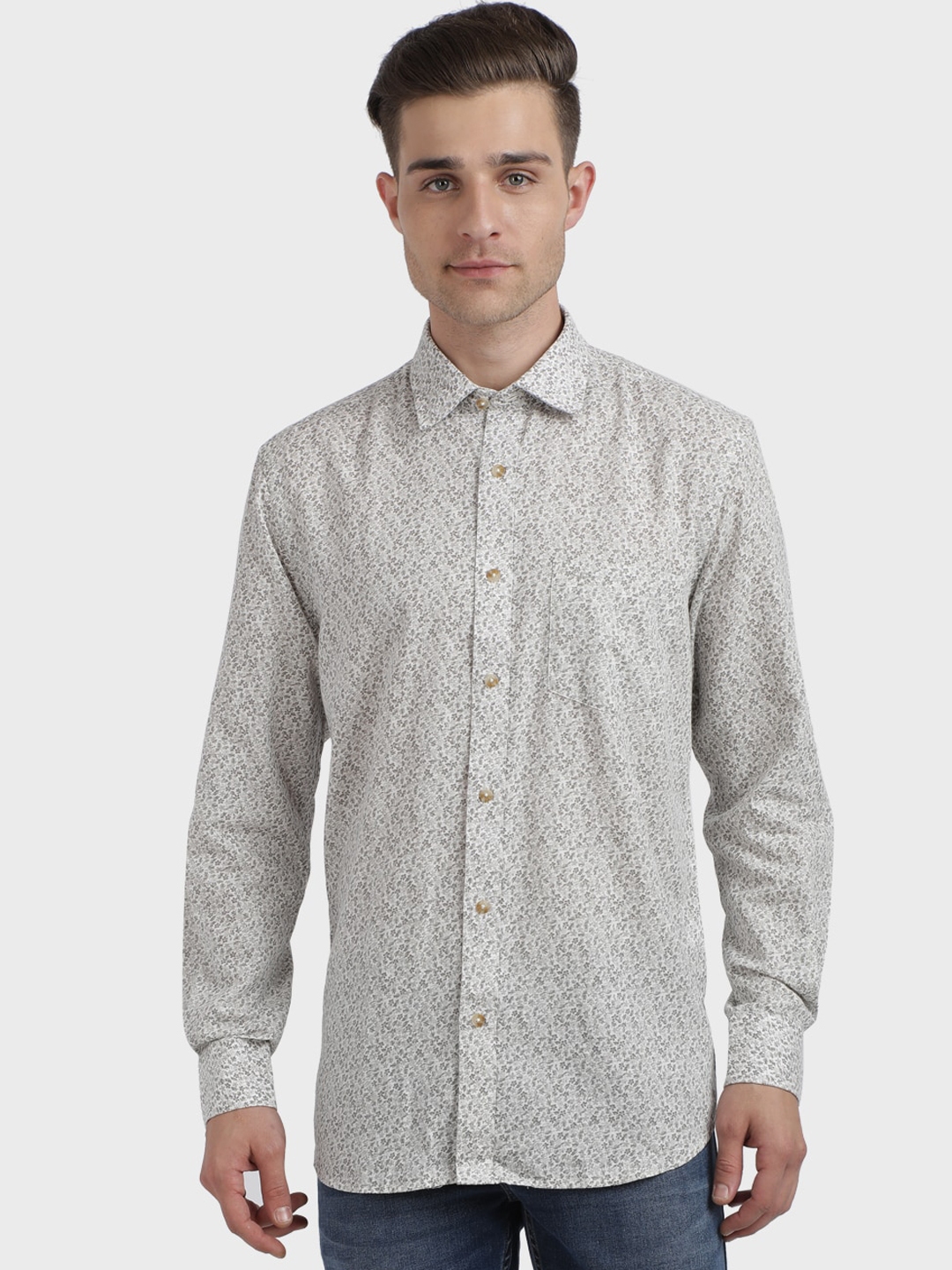 Buy ColorPlus Men Grey Classic Regular Fit Printed Casual Shirt ...