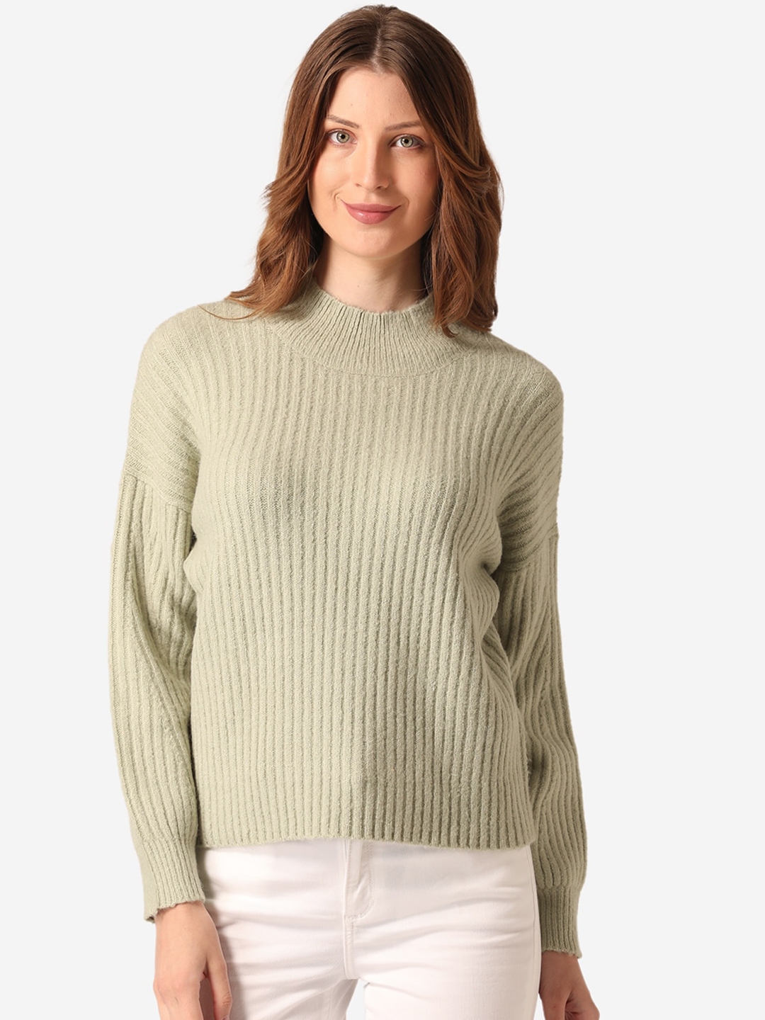 Buy Mode By Red Tape Women Green Solid Pullover Sweater - Sweaters for ...