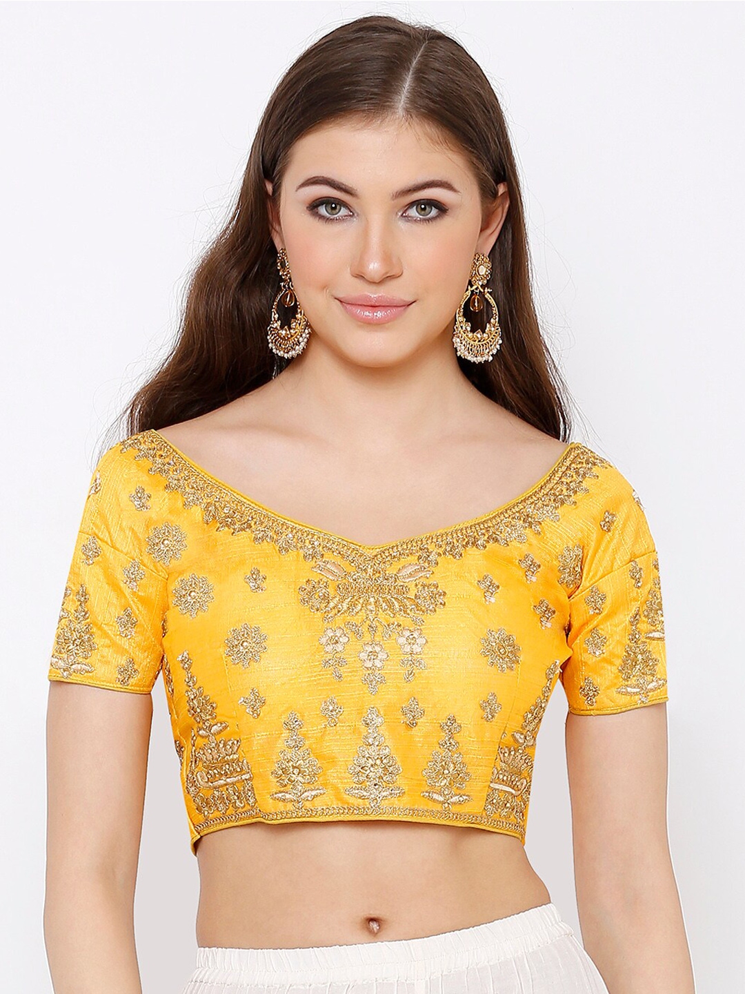 Buy SALWAR STUDIO Women Yellow Embroidered Blouse - Saree Blouse for ...