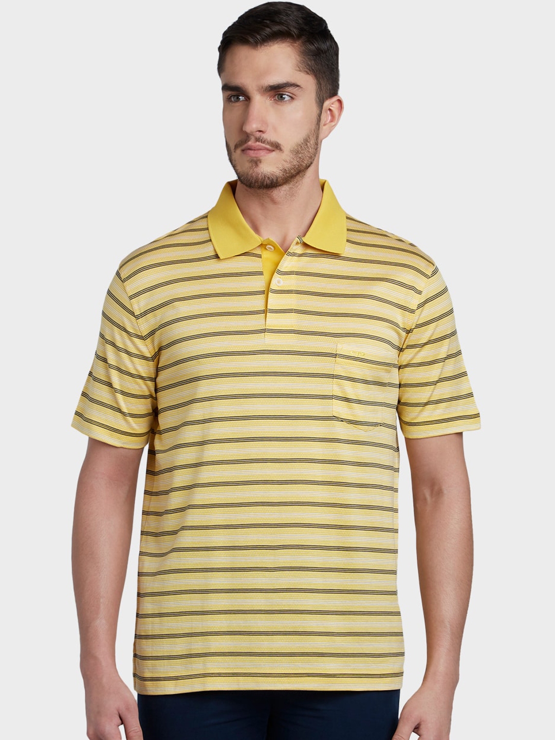 Buy ColorPlus Men Yellow & Black Striped Polo Collar T Shirt - Tshirts ...