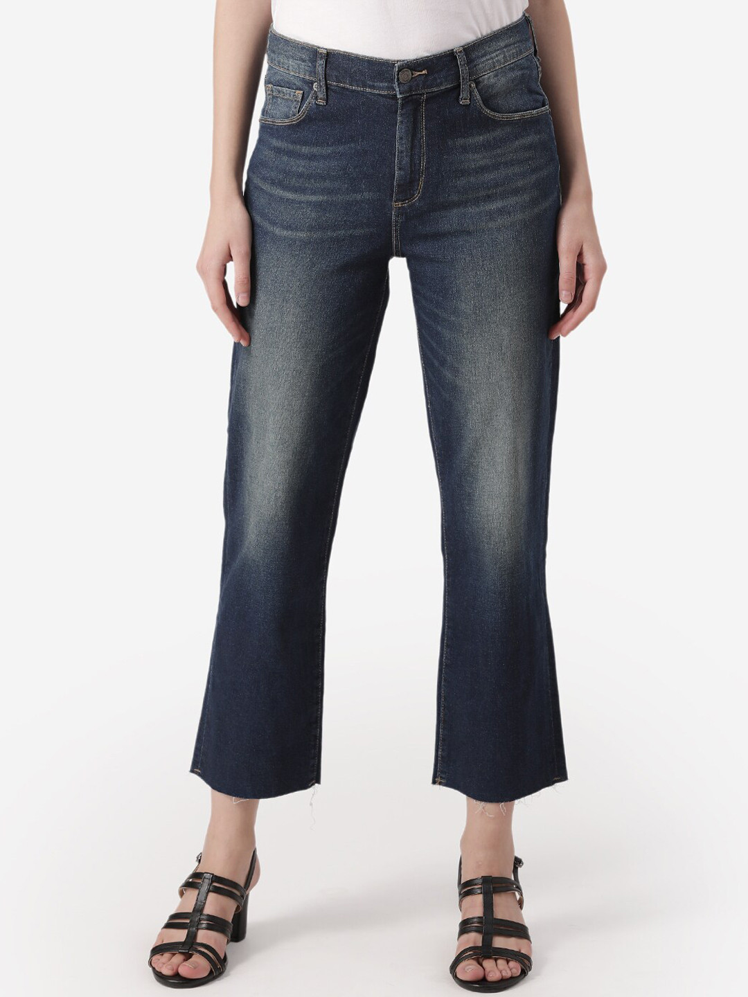 Buy Mode By Red Tape Women Blue Straight Fit Mid Rise Clean Look