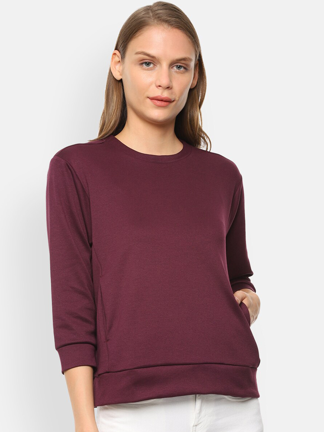 Buy Van Heusen Woman Women Maroon Solid Sweatshirt - Sweatshirts for Women 12985012 | Myntra