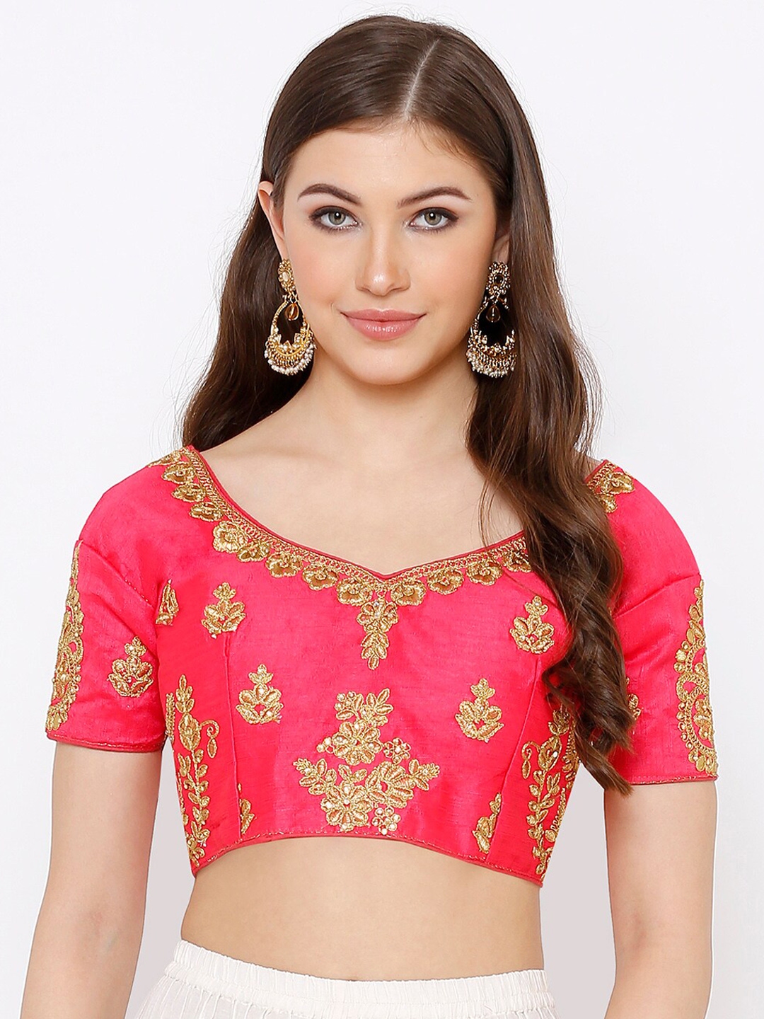 Buy SALWAR STUDIO Women Pink & Gold Coloured Embroidered Silk Blend ...