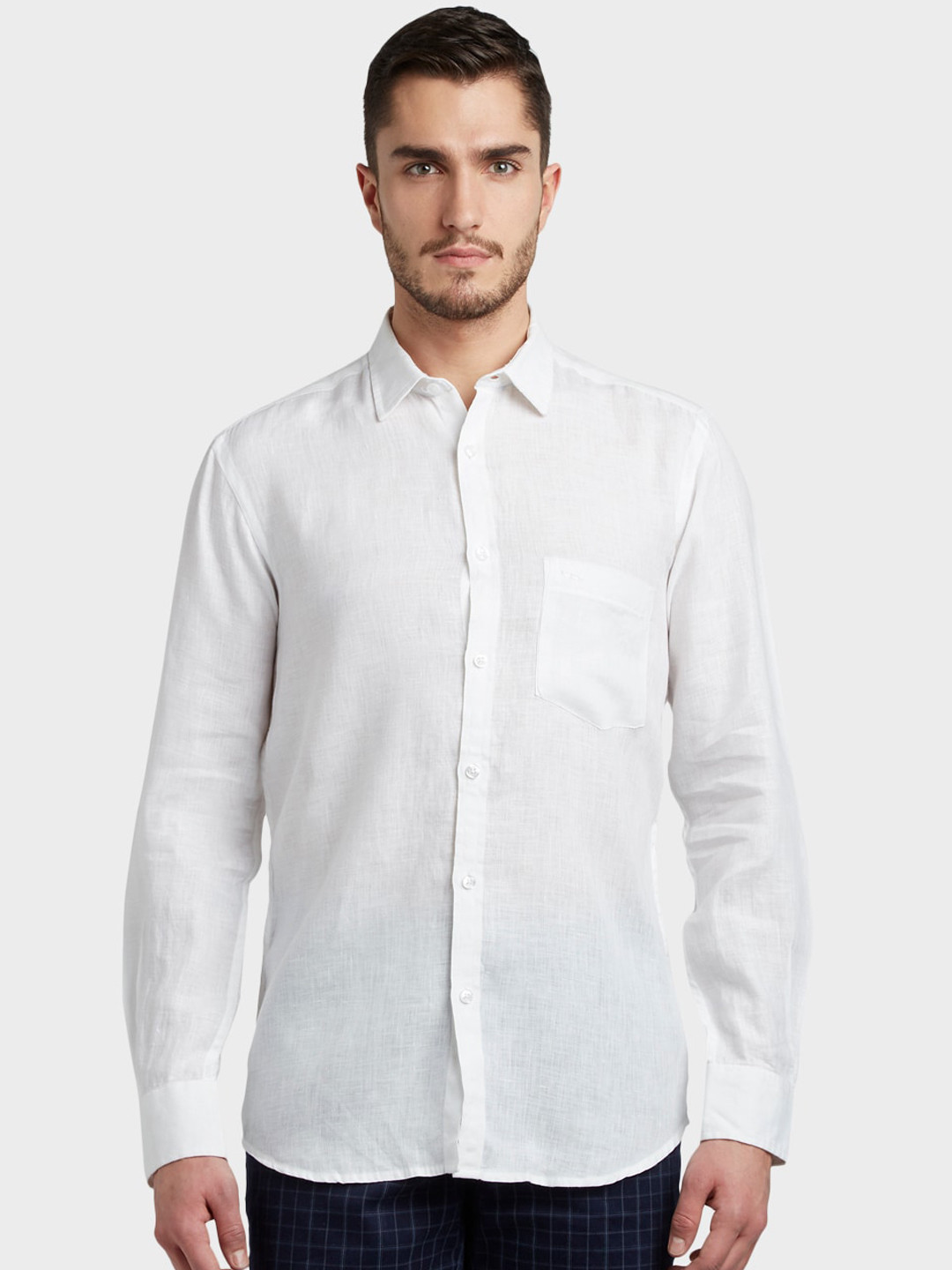 Buy ColorPlus Men White Tailored Fit Solid Casual Shirt Shirts for