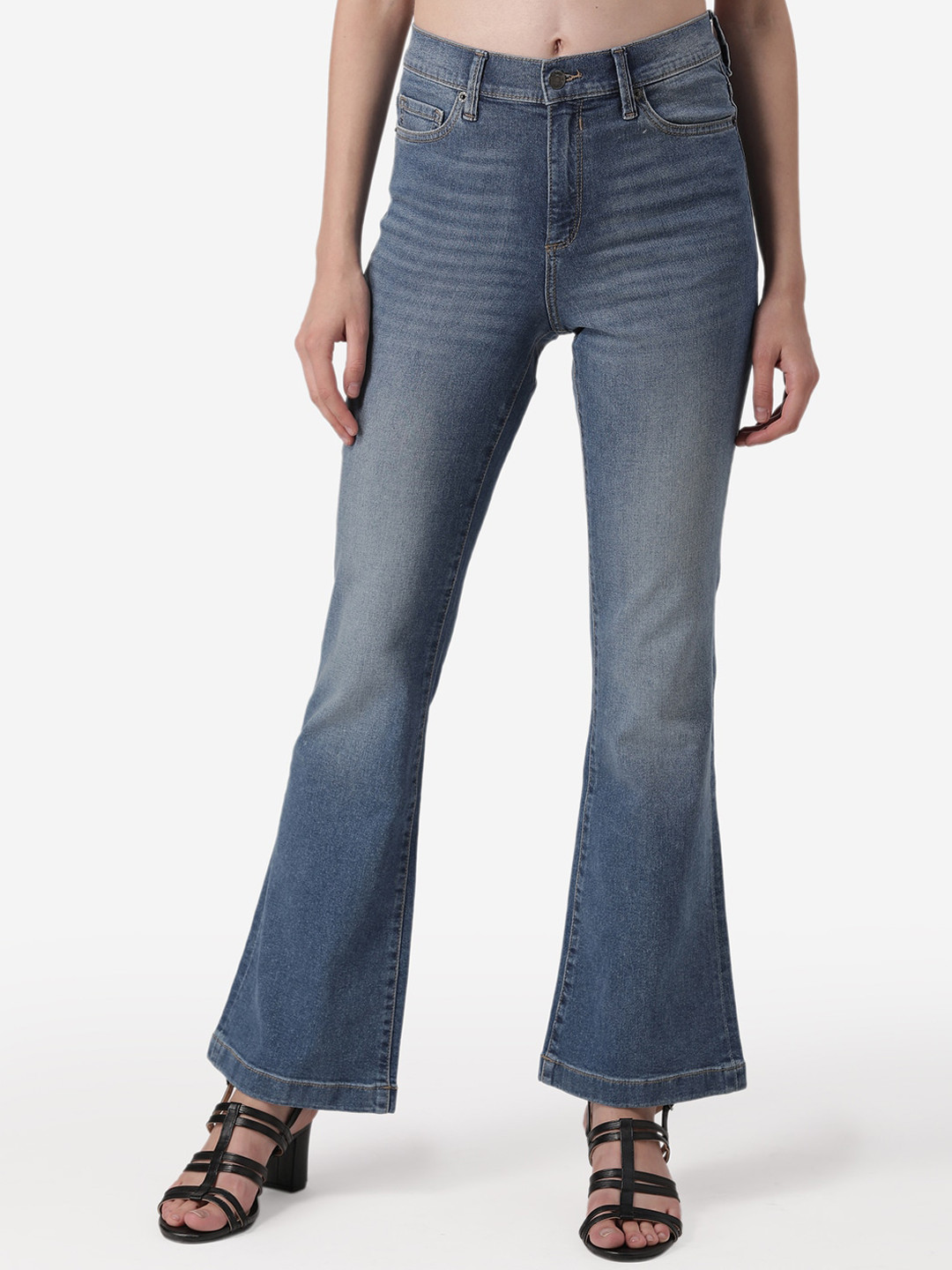 Buy Mode By Red Tape Women Blue Bootcut Mid Rise Clean Look Stretchable Jeans - Jeans for Women 