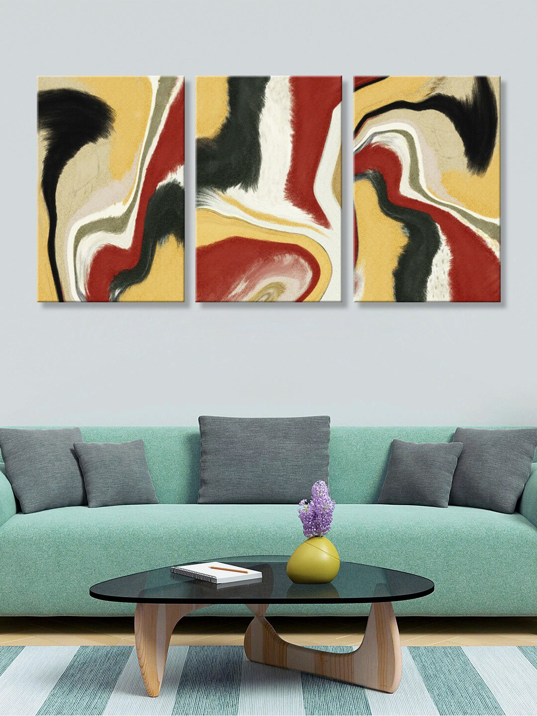 Buy 999Store Set Of 3 Maroon & Yellow Abstract Wall Art Wall Art for