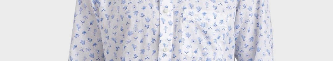 Buy ColorPlus Men White & Blue Regular Fit Floral Printed Casual Shirt ...