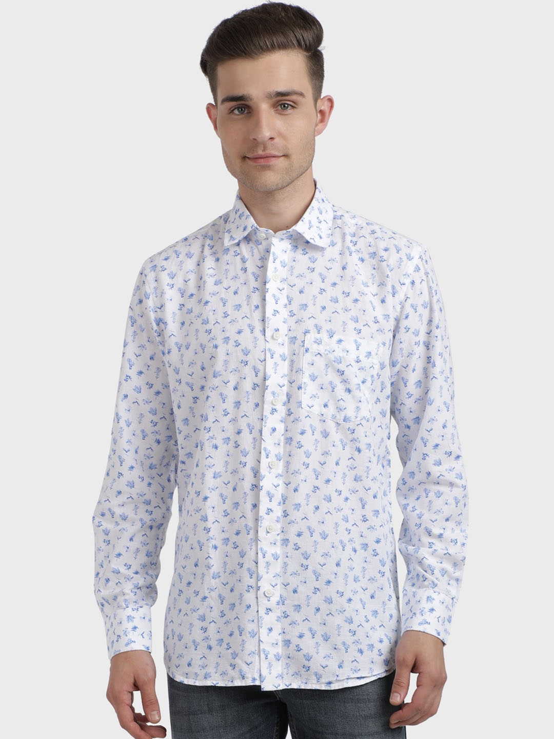 Buy ColorPlus Men White & Blue Regular Fit Floral Printed Casual Shirt ...