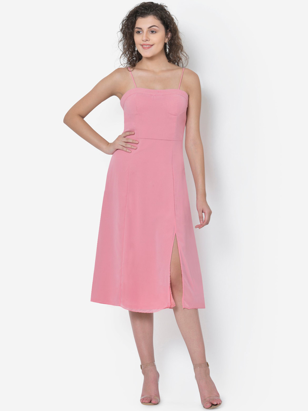 Buy Martini Women Pink Solid Fit And Flare Dress Dresses for Women