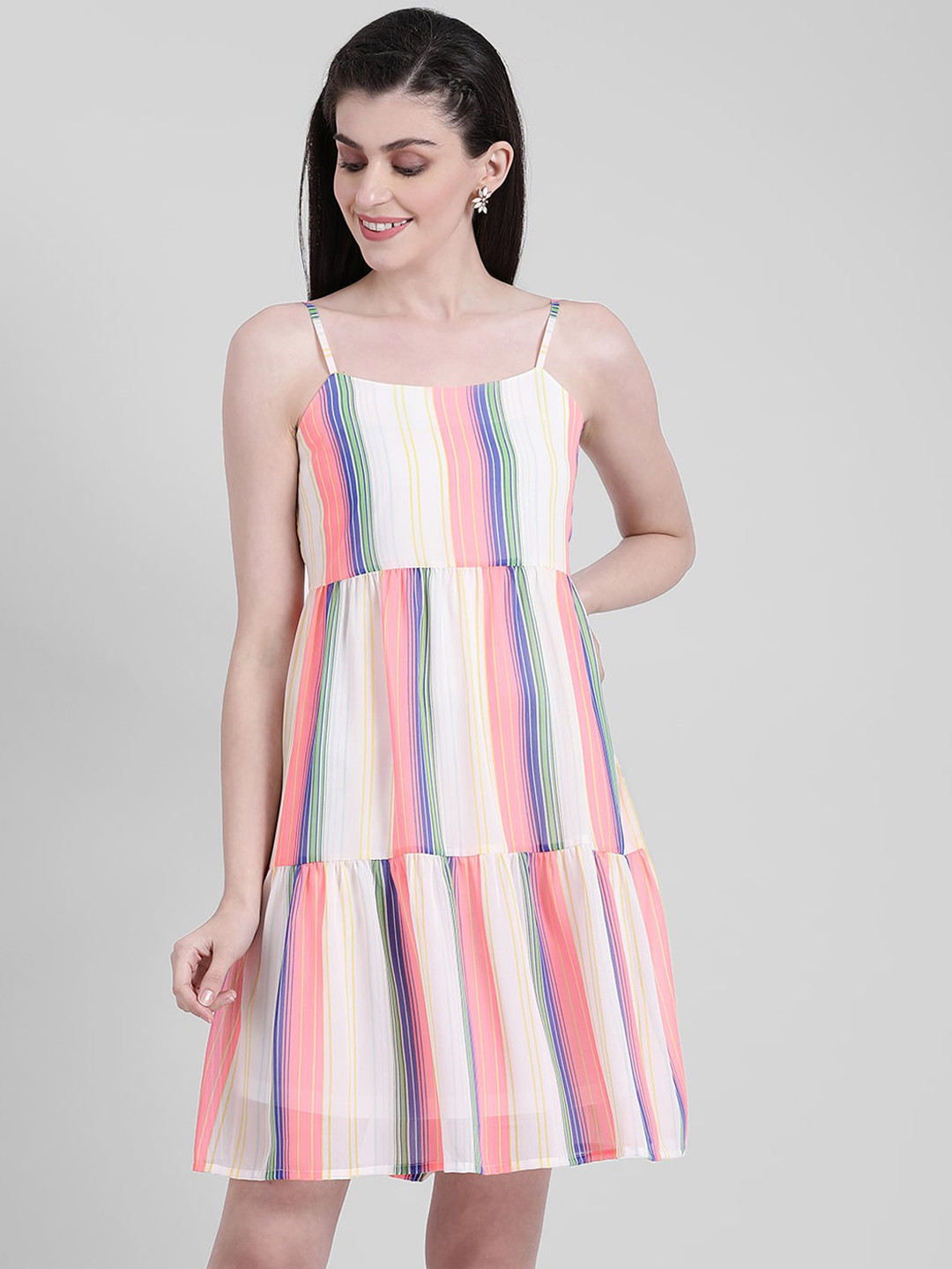 Buy Zink London Women Multicoloured Striped Shoulder Straps Sheath 