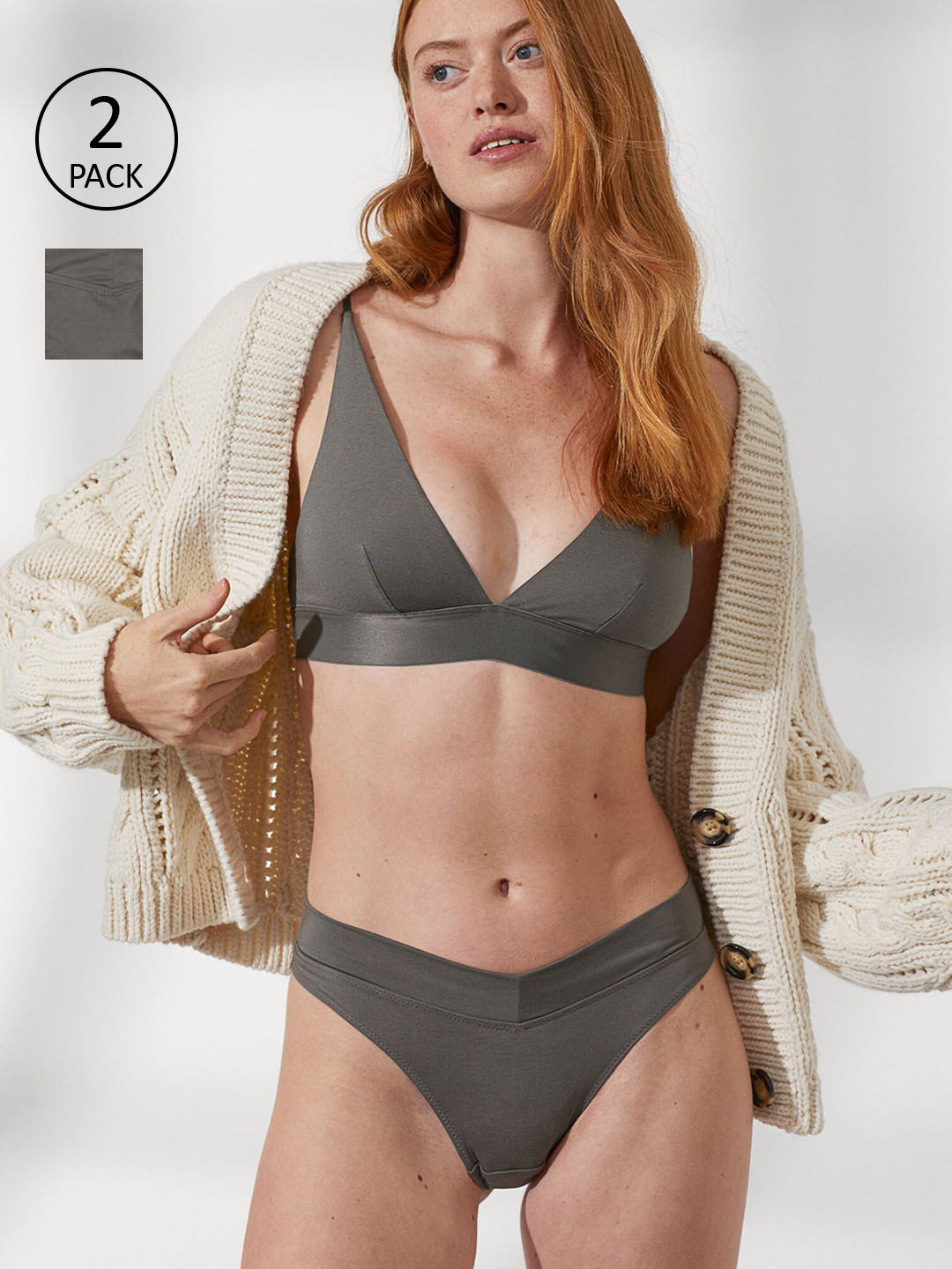 Buy H&M Women Green Solid 2 Pack Modal Brazilian Briefs Briefs for