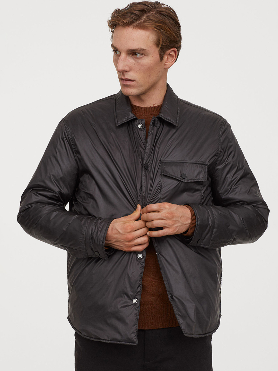 Buy H&M Men Black Solid Padded Shirt Sustainable Jacket Jackets for Men 13014368 Myntra
