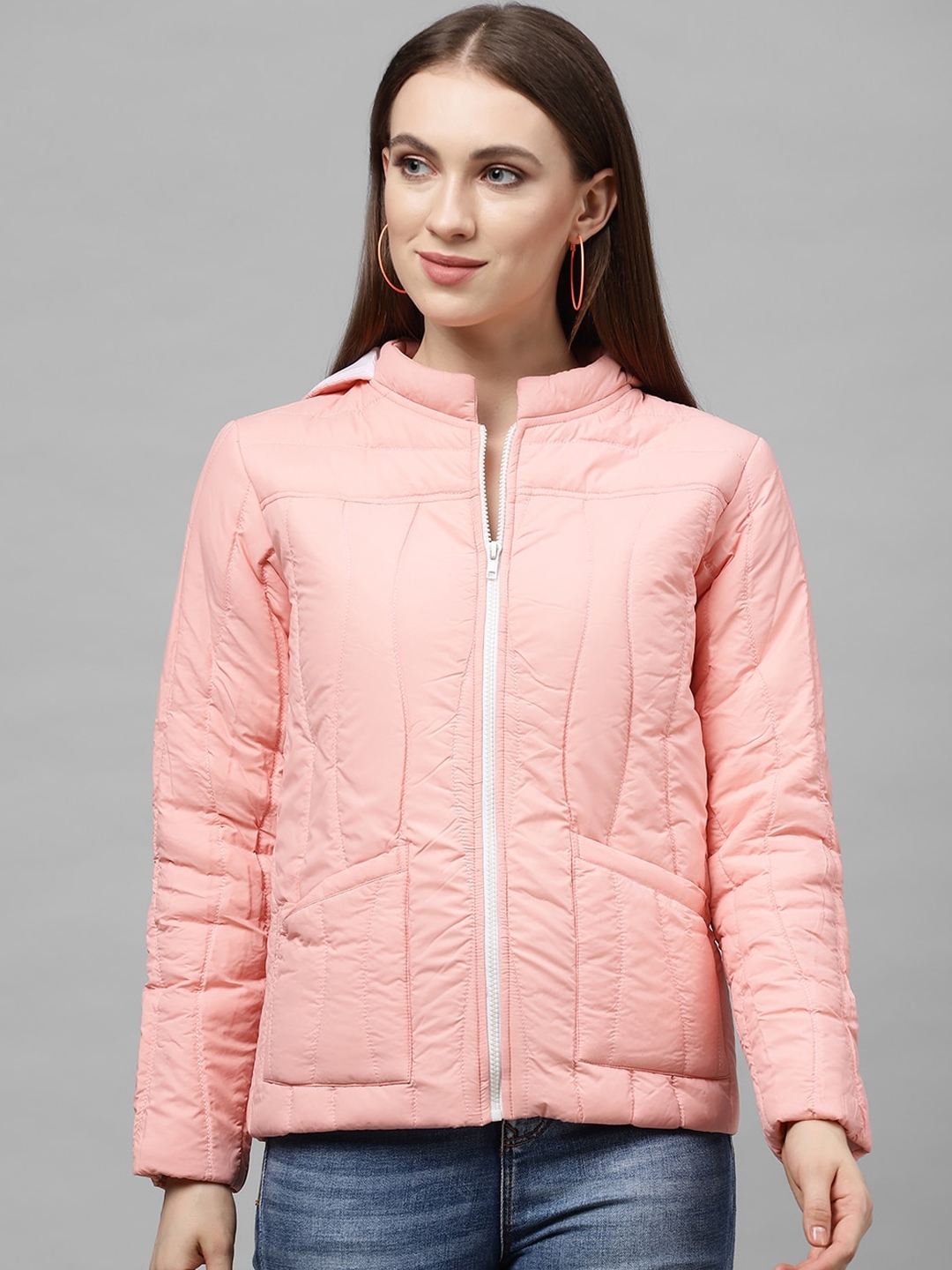 Buy Athena Women Peach Coloured Solid Lightweight Quilted Jacket ...