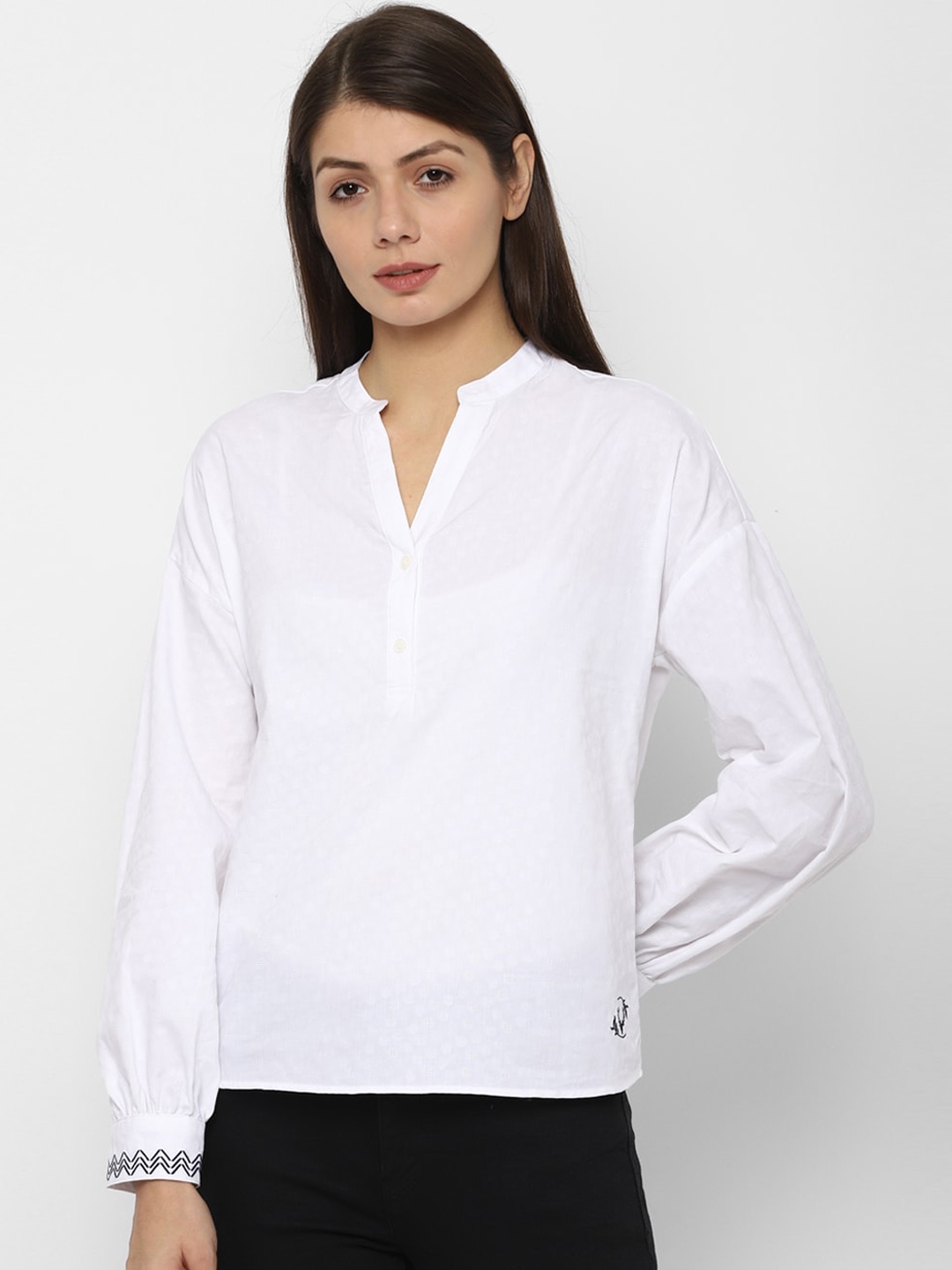 Buy Allen Solly Woman White Solid Shirt Style Pure Cotton Top - Tops ...