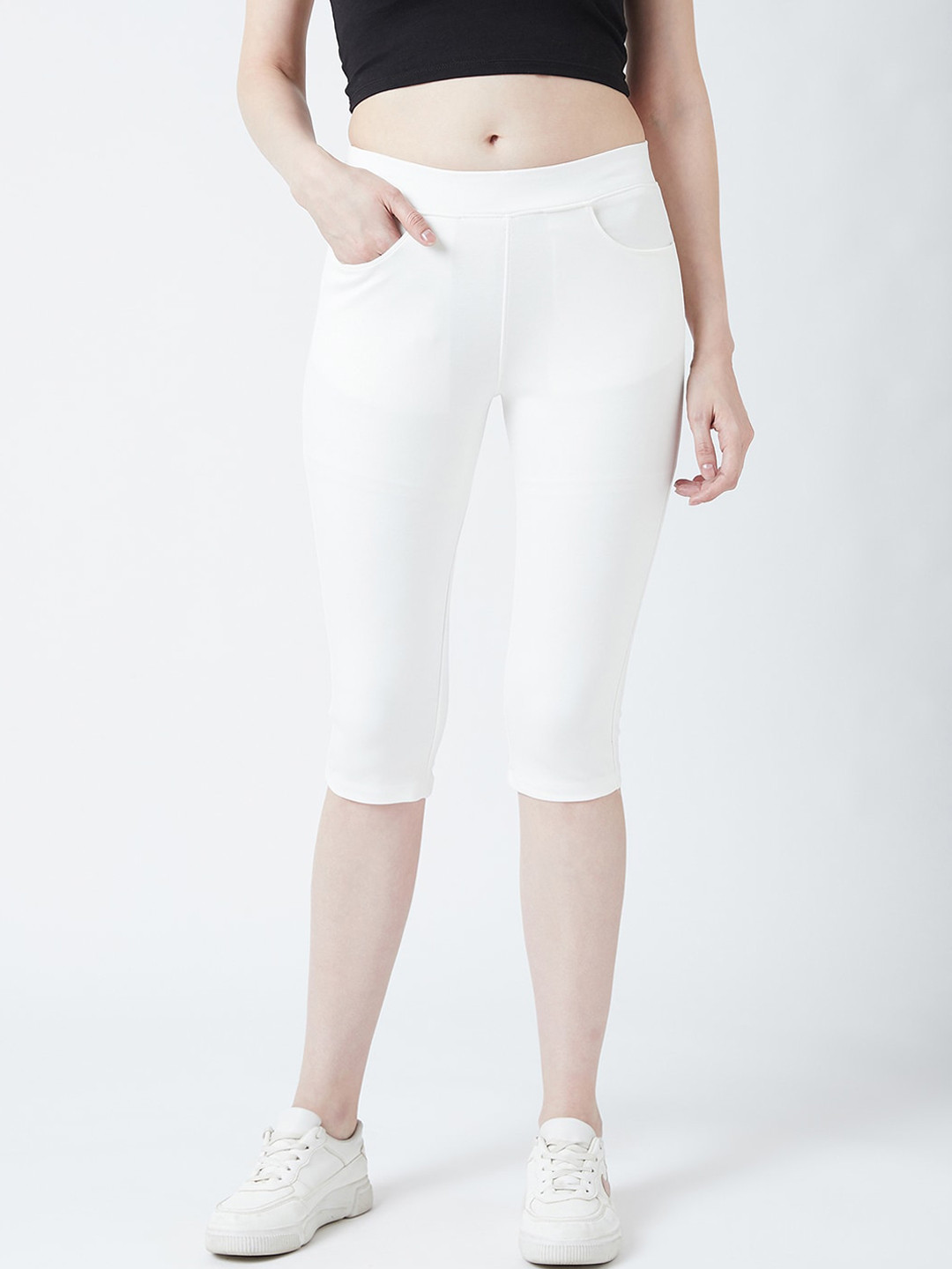 Buy Devis Women White Solid Skinny Fit Capris Capris for Women
