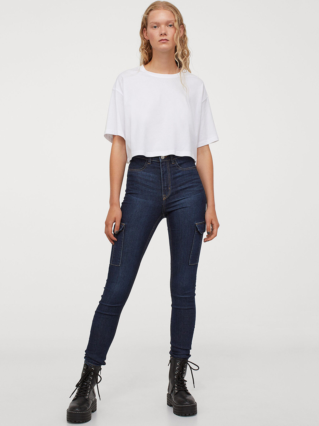 Buy H&M Women Blue Solid Slim High Cargo Jeans Jeans for Women
