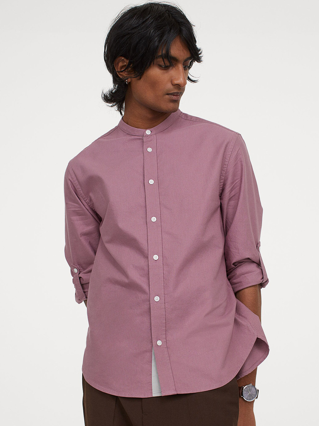 Buy H&M Men Pink Solid Regular Fit Grandad Shirt Shirts for Men
