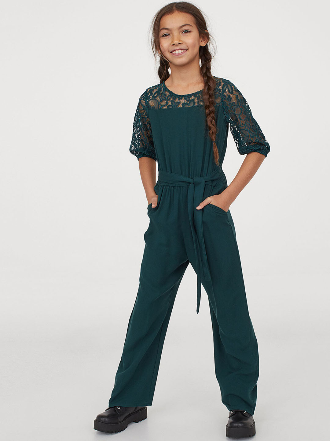 Buy H&M Girls Green Lace Detail Jumpsuit Jumpsuit for Girls 13014264