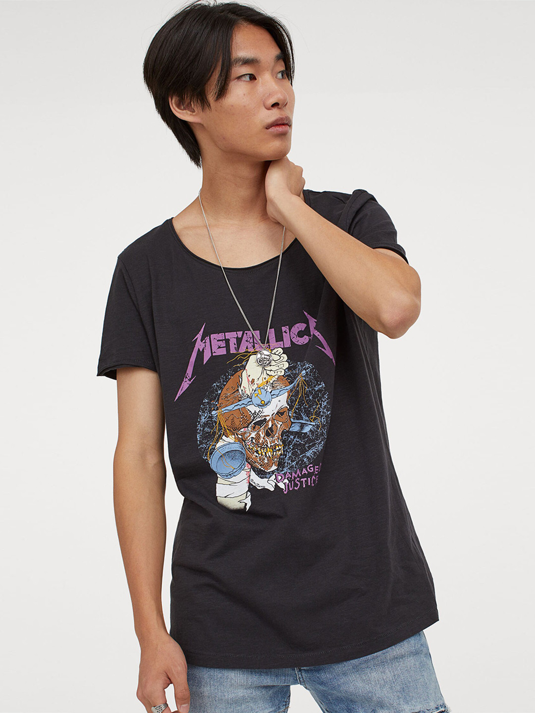 Buy HM Men Black Blue Graphic Printed Pure Cotton T Shirt Tshirts for